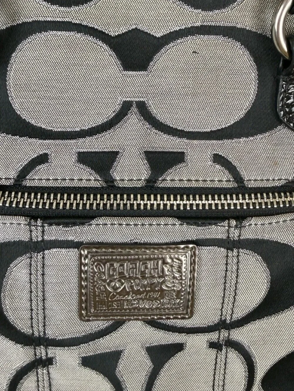 Coach POPPY- Y2K- Signature Satchel/Crossbody Bag-  Grey & Black-Purple Interior